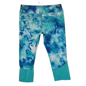 SPYDER Capri Leggings Blue Tie Dye Mesh Panel Crop Activewear Pants Women Medium